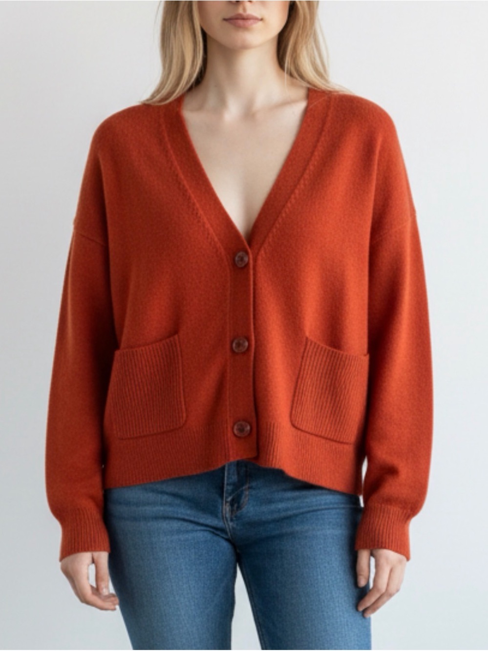 Anthropologie Rust V-Neck Button Front Women's Cardigan Sweater